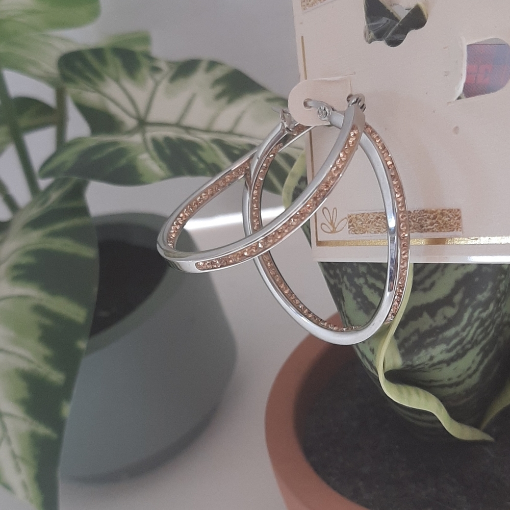 Stainless Steel Golden Yellow CZ Crystal Inside-Out Round 1.5" Hoop Earrings